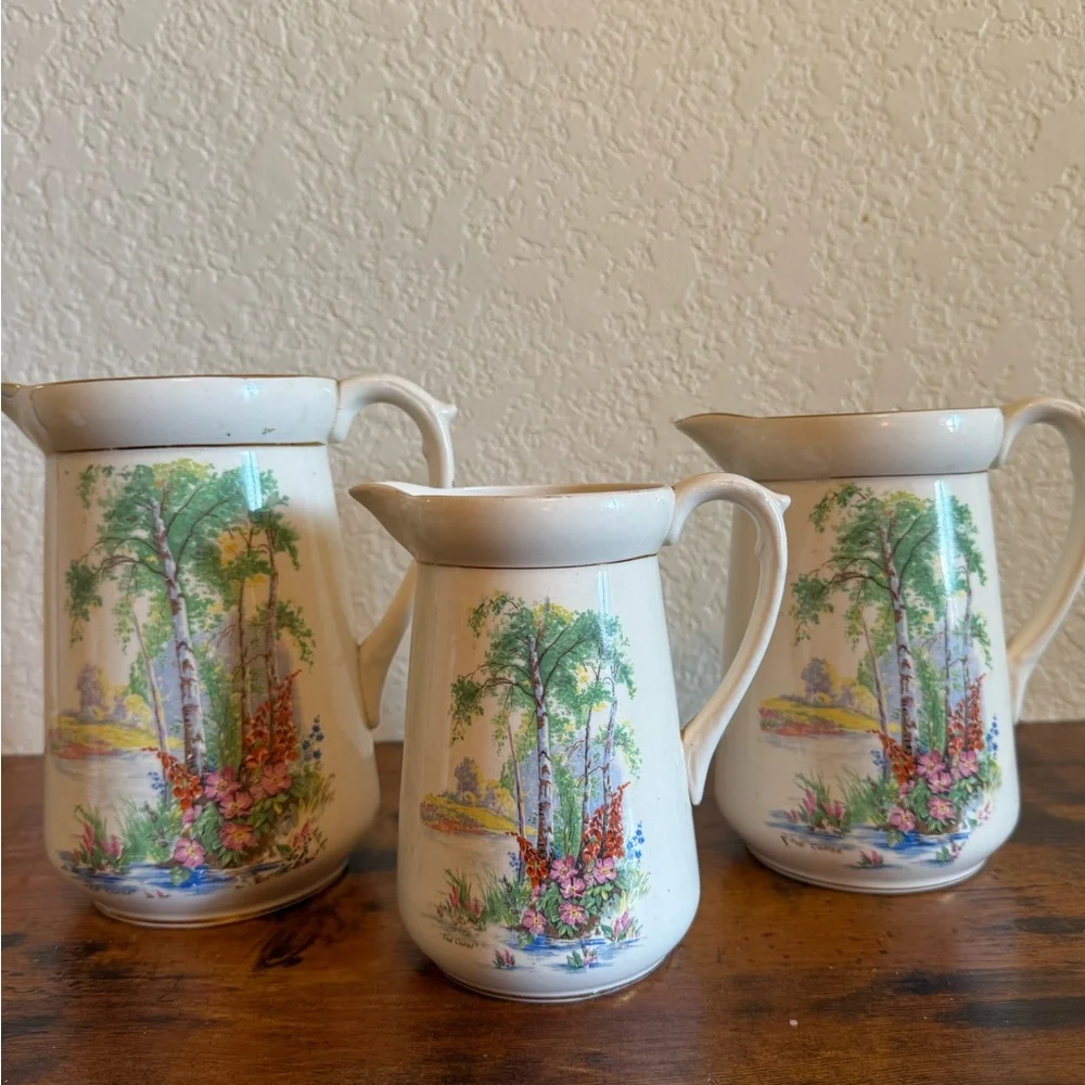 1920s/‎ 1930s T. Lawrence Falcon Ware set of 3 Jugs. Style “The Copse”
